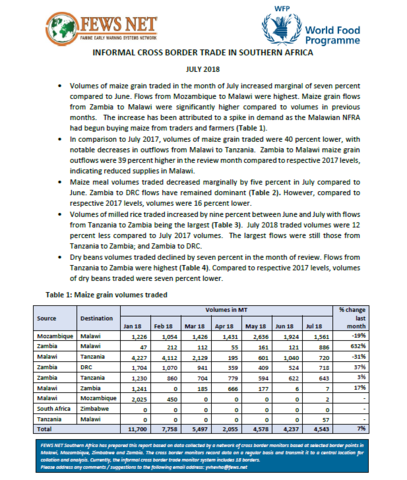 Southern Africa - Informal Cross Border Trade, 2018