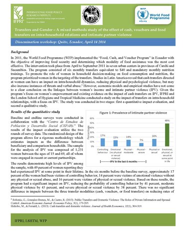 Transfers and Gender - A mixed methods study of the effect of cash, vouchers and food transfers on intra-household relations and intimate partner violence