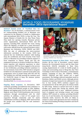 WFP Myanmar: December 2015 Operational Report