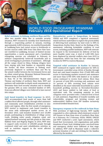 WFP Myanmar - February 2016 Operational Report