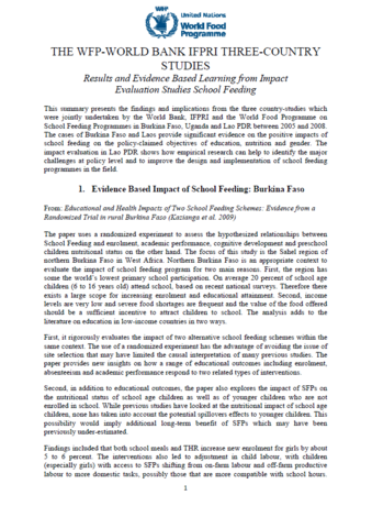 The Wfp World Bank Ifpri Three Country Studies Results And