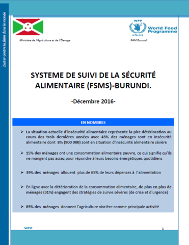 Burundi - Food Security Monitoring System, 2016