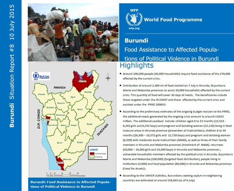 WFP Burundi Situation Report #08, 10 July 2015