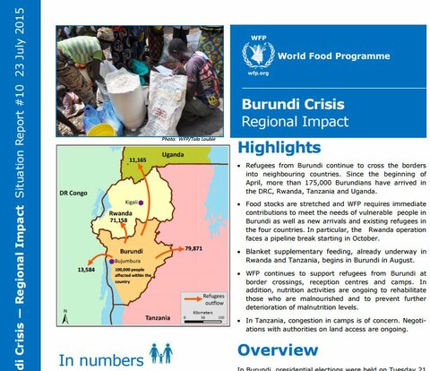 WFP Burundi Crisis Regional Impact Situation Report #10, 23 July 2015