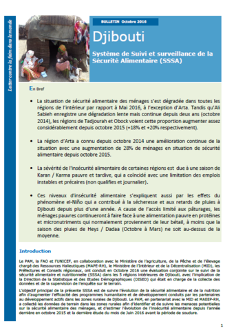 Djibouti - Système de Suivi et surveillance de la Sécurité Alimentaire (SSSA), 2016