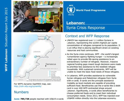 WFP Lebanon Situation Report, July 2015