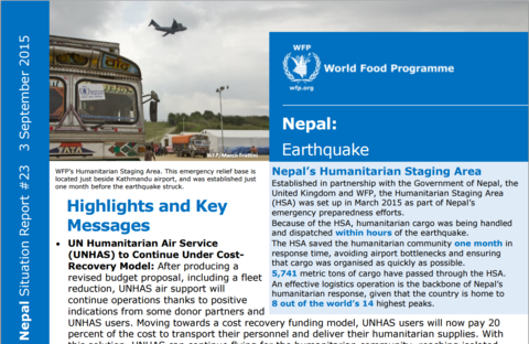 WFP Nepal Earthquake Situation Report #23, 03 September 2015
