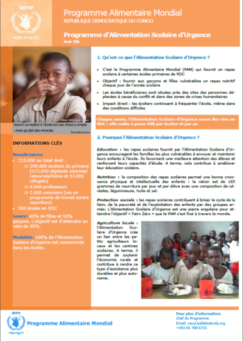 Emergency School Feeding Factsheet in DRC