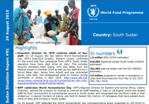 WFP South Sudan Situation Report #91, 24 August 2015