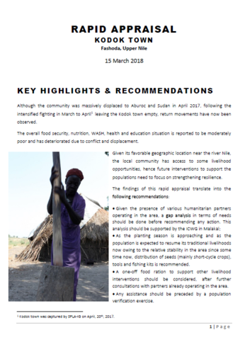 South Sudan - Report on Rapid Appraisal in Kodok Town, Fashoda, Upper Nile, March 2018