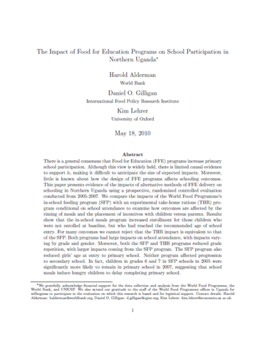 The Impact of Food for Education Programs on School Participation in Northern Uganda
