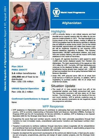 WFP Afghanistan Situation Report #07, August 2014