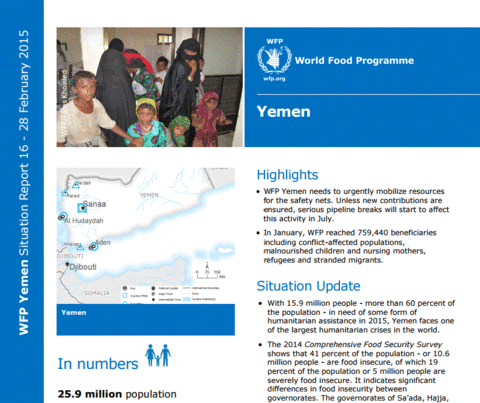 WFP Yemen Situation Report, 16 - 28 February 2015