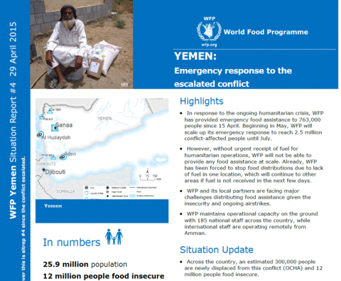 WFP Yemen Situation Report #4, 29 April 2015