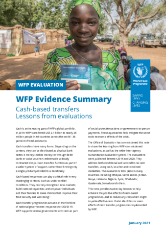 WFP Evidence Summary. Cash-based transfers: lessons from evaluations