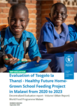 Two school children in blue uniforms eating a school meal, Malawi