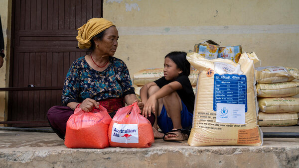 Photo: WFP/Shrawa Shrestha. Food distribution in Archale, Kisapang Rural Municipality 5, Nuwakot District, one of the areas hardest hit by the floods, where several people lost their lives. 