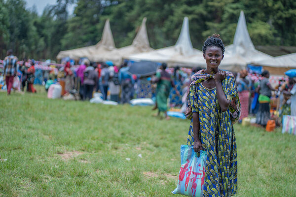 Photo: WFP/Benjamin Anguandia. Through Chakula Sokoni, WFP is supporting 21,000 vulnerable, food-insecure people in Binza, Rutshuru territory, with electronic vouchers to choose from 21 selected food items sold by WFP-contracted traders. 