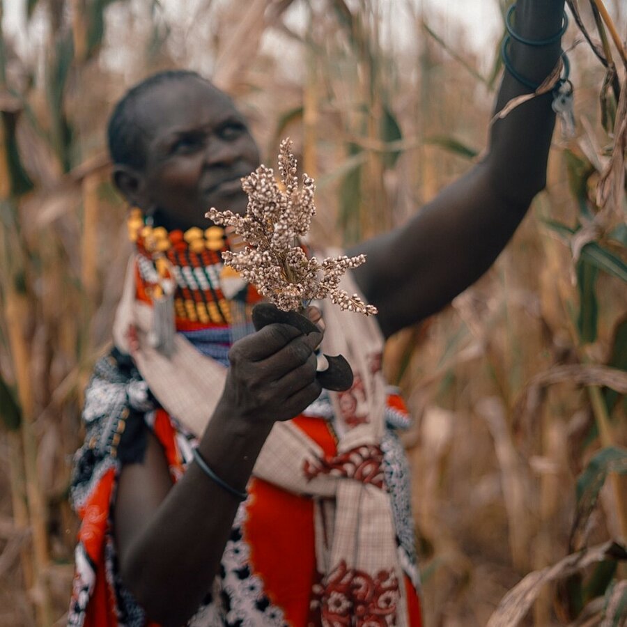 a woman at a field