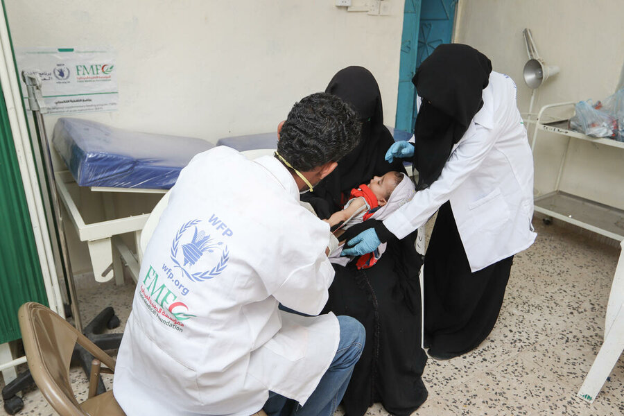 A 10-month-old baby is treated for malnutrition in Al-Dhale. Photo: WFP/Saleh Bin Haiyan