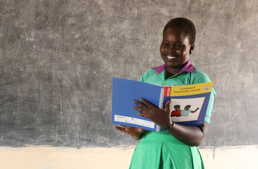 Achol Abraham Moun is pictured in her classroom at the Muniki East Primary School in Juba.