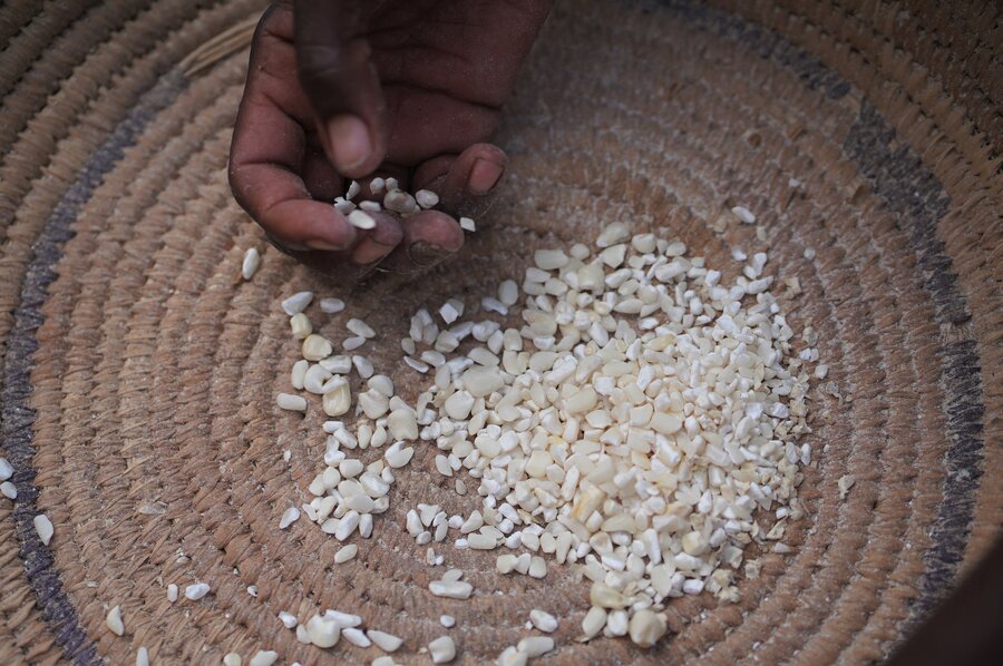 Kernels of maize are sifted in Ethiopia’s Somali region. Photo: WFP/Claire Nevill