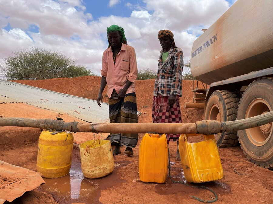 While WFP provides relief food, the Local Authority in Dolo Bay has to bring water every two days to communities struggling to cope due to the severe drought in the Somali region. Photo: WFP/Claire Nevill