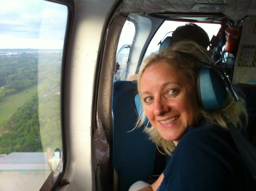 Woman inside a helicopter 