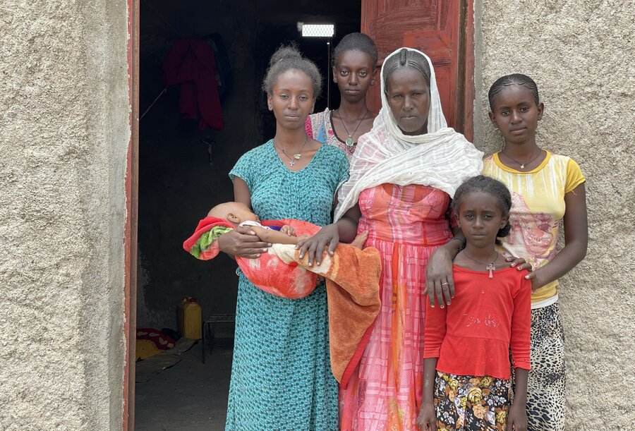 Letemariam Lakaw and her family pose for a picture. Photo: WFP/Claire Nevill