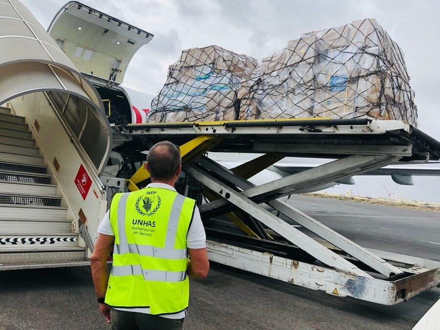 Food supplies being loaded onto a plane