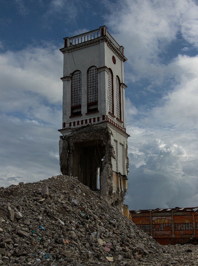 Church tower destroyed by the earthquake in 14 August
