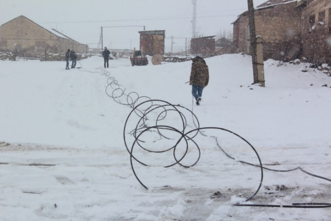 Community members preparing to install the new irrigation system. Photo credit: WFP/Mariam Avetisyan