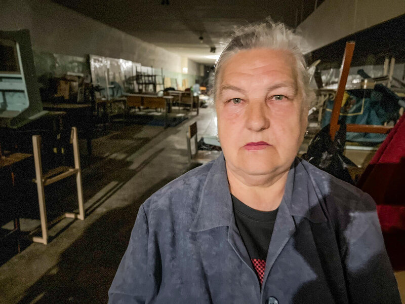 An elderly woman at a basement shelter in Kharkiv city, Ukraine.