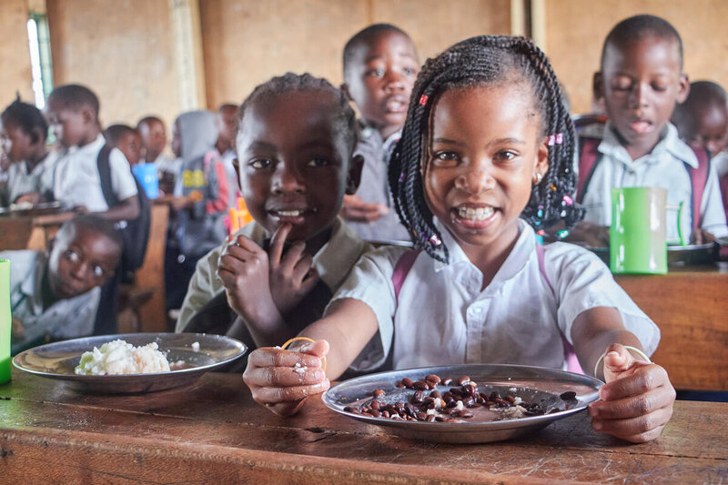 DRC: Lunchtime for girls at a primary school for girls supported by WFP in Goma