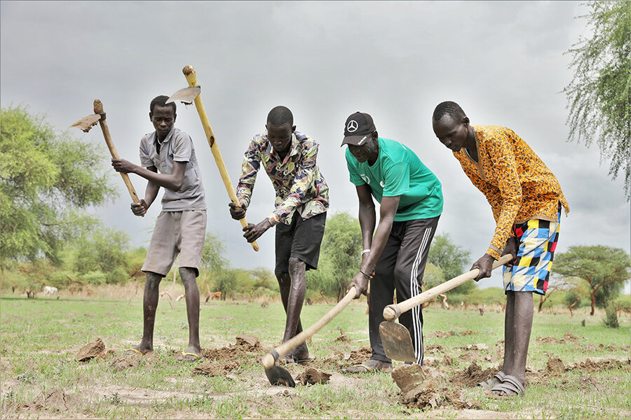 Men tilling in Walgak in South Sudan Photo: Marwa Awad