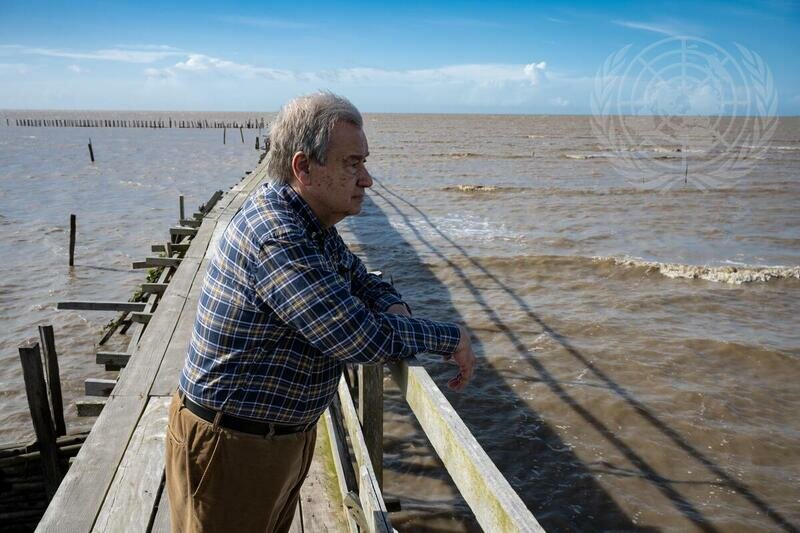 UN Secretary-General Antonio Guterres at a mangrove rehabilitation site in Surinam. He has called for a 