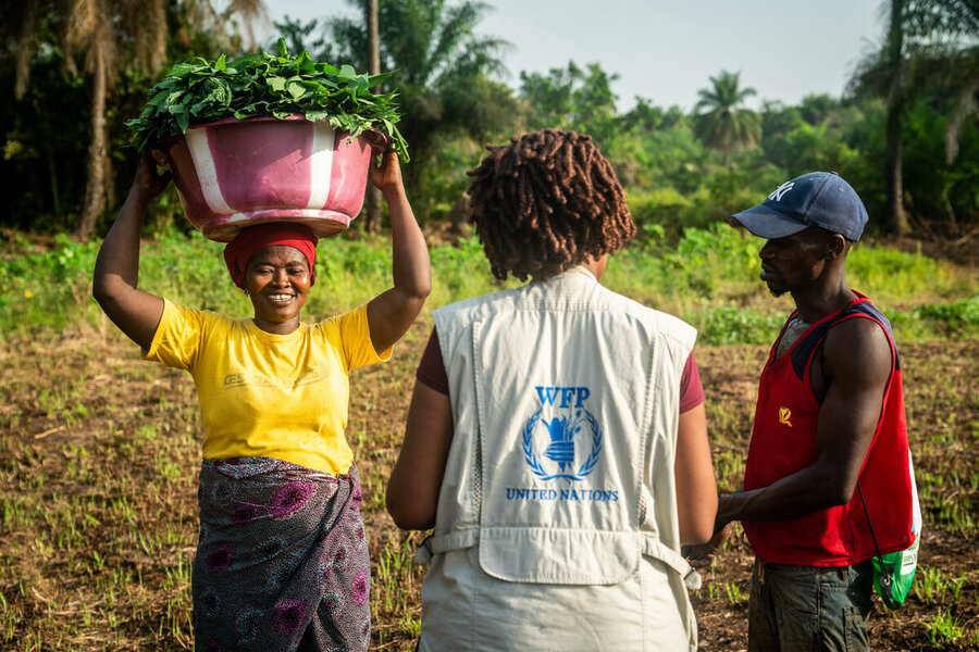 These farmers are being supported by WFP to cultivate fresh vegetables and legumes for the homegrown school feeding pilot project.