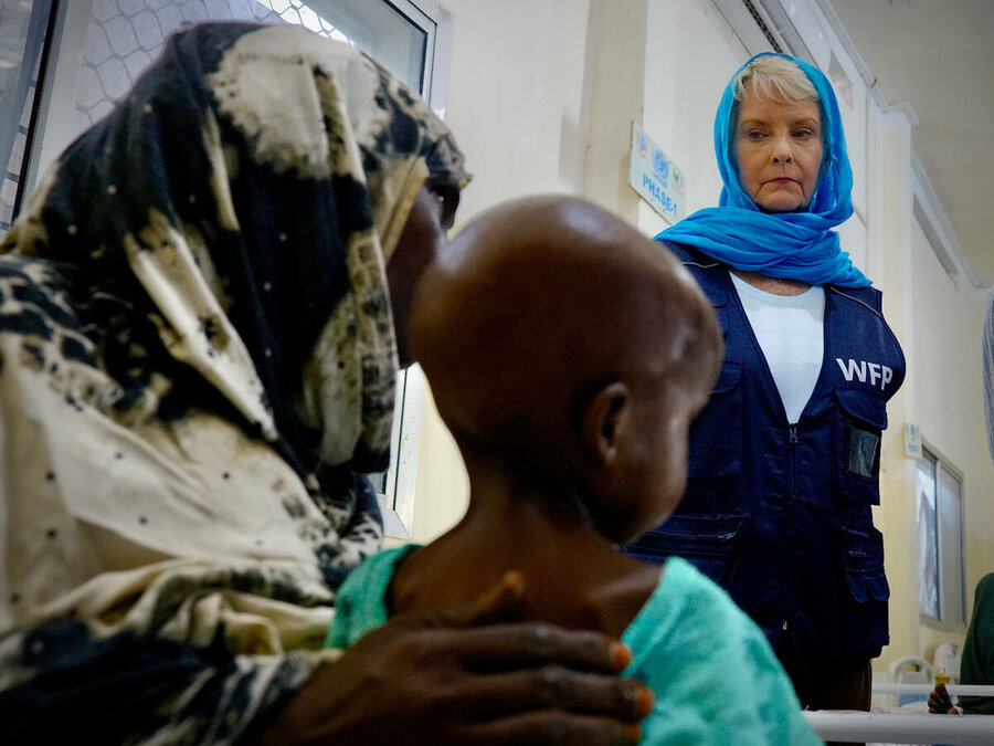 WFP executive director Cindy McCain visits a nutrition clinic in Mogadishu. Photo: WFP/Julian Civiero