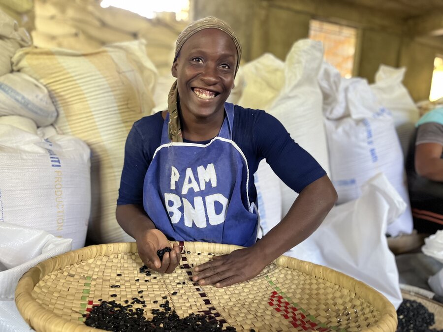 Beans are sorted at and bagged at a project a WFP (Programme Alimentaire Mondial) projects near Jeremie