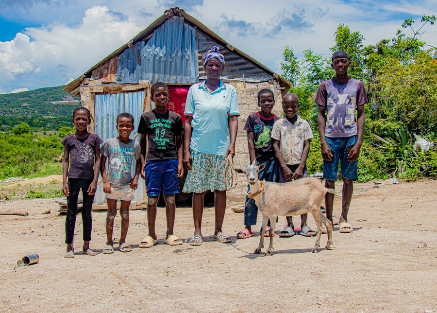 Farmer and family in Nord Ouest of Haiti with goat boat through ECHO assistance