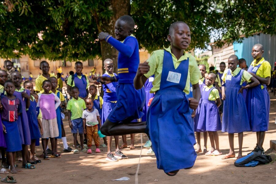 Kds jumping rope at St. Bakhita Primary School in Yambio, South Sudan. They learn not only science, but also essential life skills and empowerment. Photo: WFP/Eulalia Berlanga