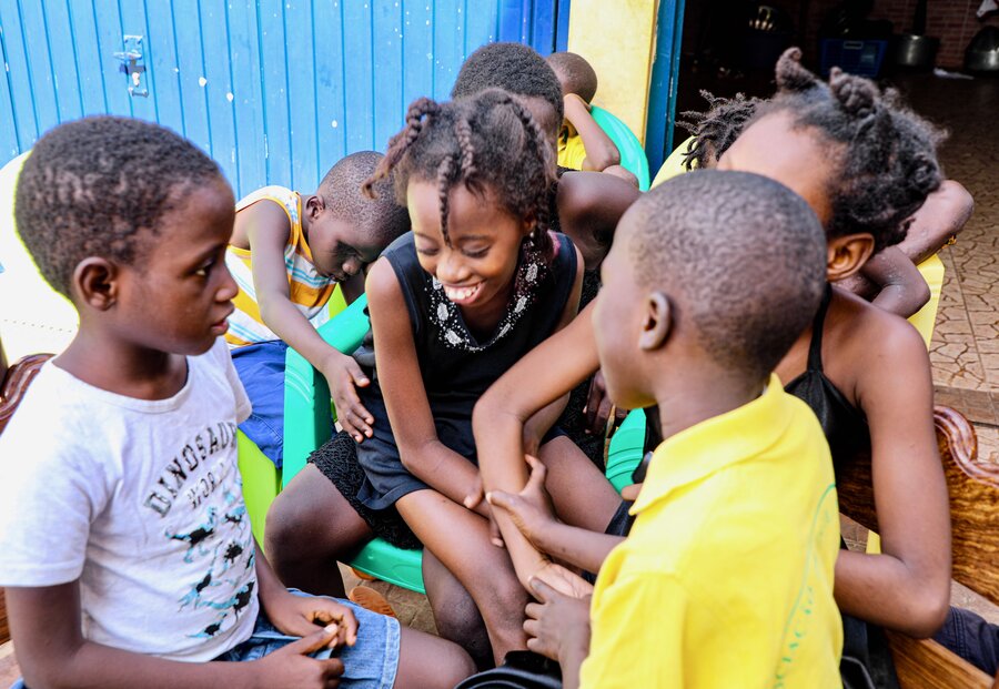 Kids enjoy a break from learning at Bengala Branca in Guinea Bissau's capital. The school is part of an effort by WFP and partners to give kids with disabilities greater access to learning. Photo: WFP/Richard Mbouet