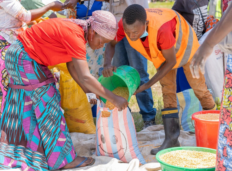 A WFP food distribution for people affected by floods in Kalehe, South Kivu