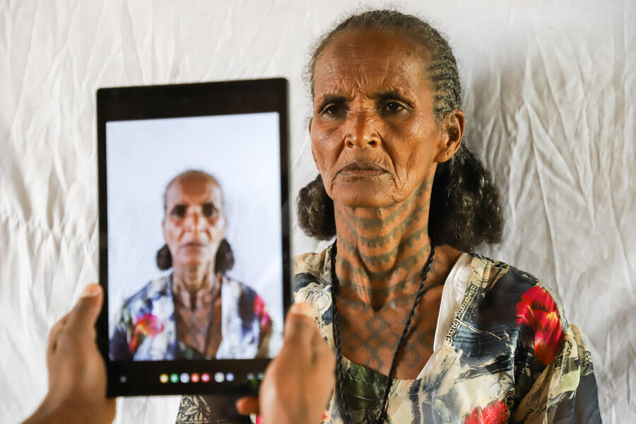 Letebrehan Kahisay, 54 a mother of 8 screened at the identification and Digital registration center in  Asgede wereda, May Feres kebelle , Adi-Mesie village.