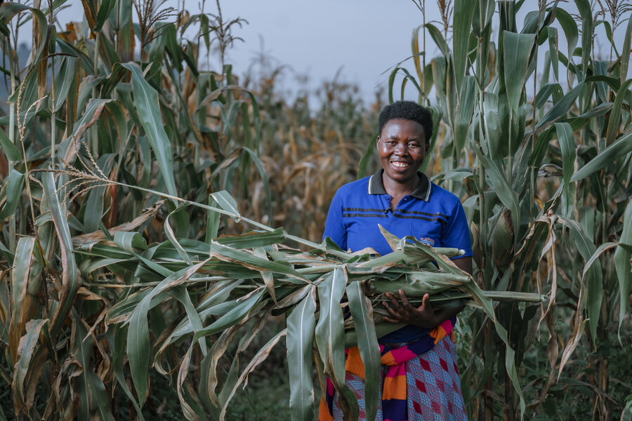 A woman in a field in Rwanda