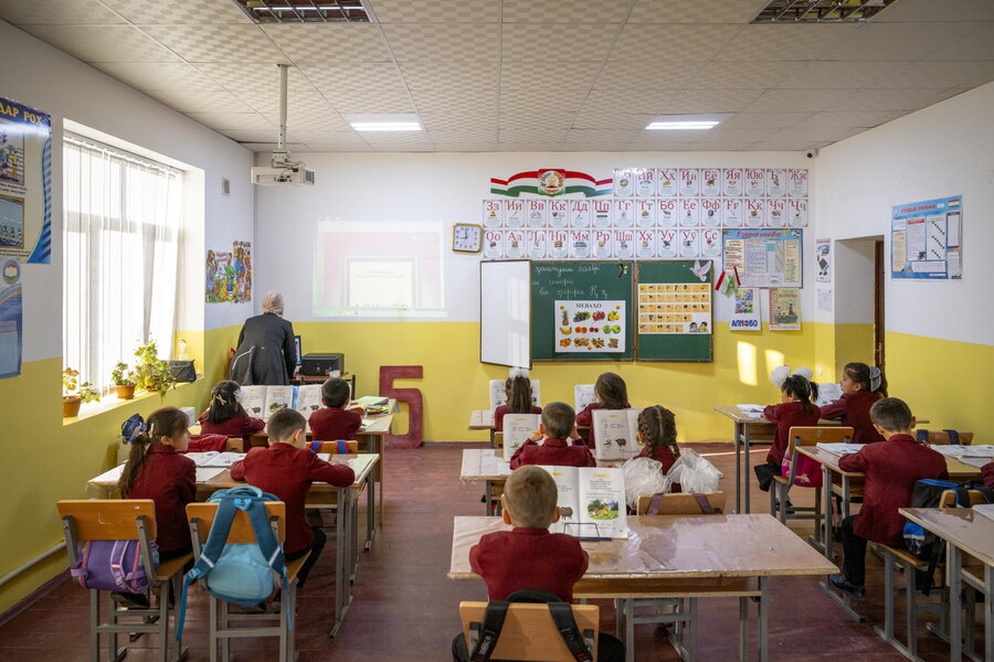 Children in class in Tajikistan