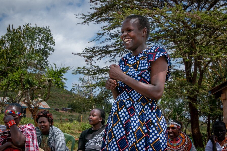 Stella Akai addresses one of her women's groups. In Samburu County alone, the groups produced roughly US220,000 that members have used to invest in business ventures. Photo: WFP/Martin Karimi