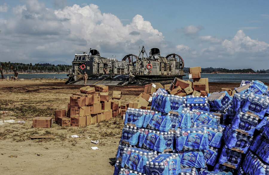 View of relief supplies in 2004 after the tsunami hit Banda Aceh