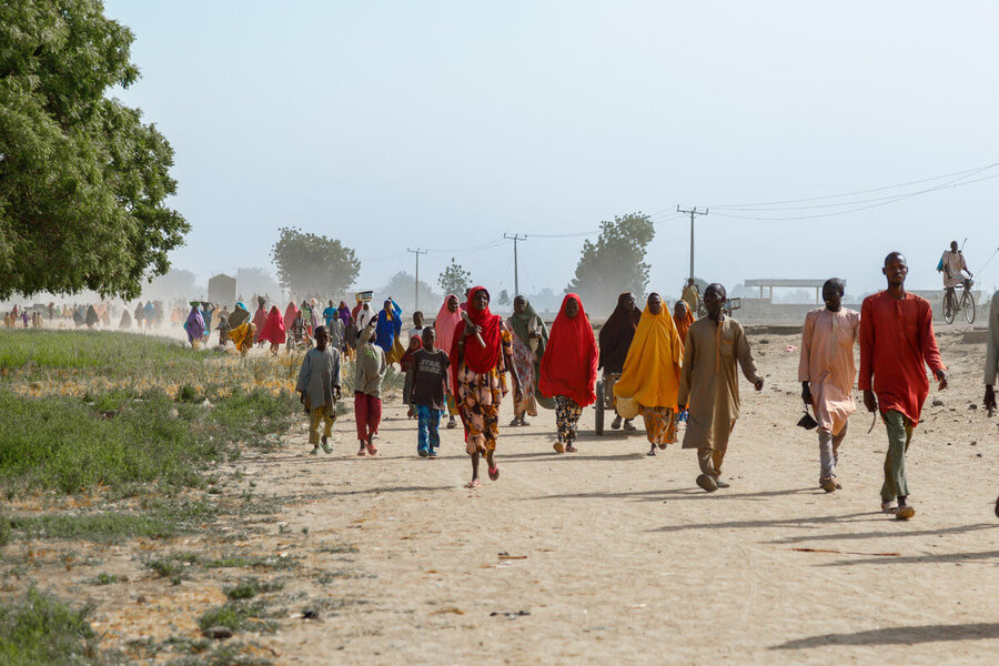 People in colourful dress on the move in northeastern Nigeria. Photo: WFP/Nommiyid Chantu