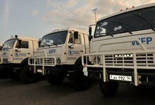 Photo: WFP/ Alessandro Abbonizio. Russia's Kamaz trucks